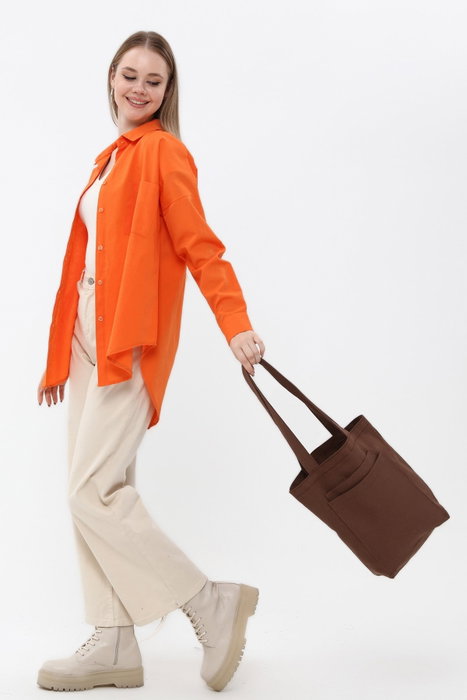 Zoozie Bags 2120 Bolso Tote de Gabardina Marrón Oscuro 33x45x10 cm